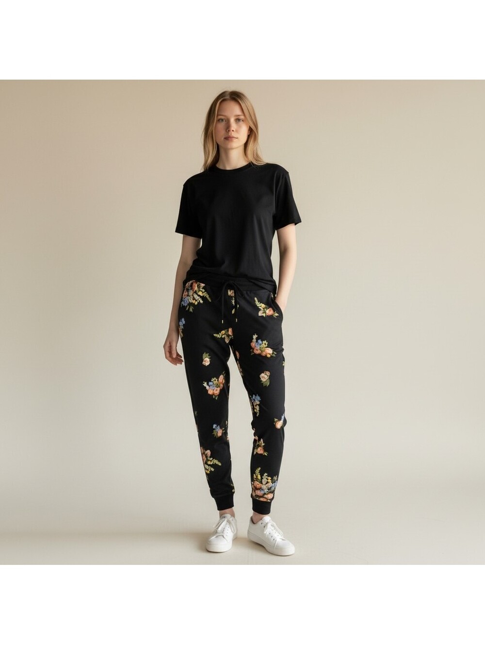 Albion Pants Women S Small Black Floral High Rise Chino Drawstring Flat Front